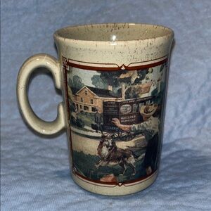 Watkins 1916 Almanac stoneware coffee mug With Rustic Scene of Boy with Dog